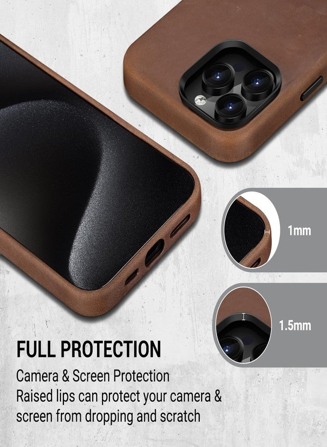 Belemay Compatible with iPhone 15 Pro Max Leather Case Magsafe-Top Grain Vintage Crazy Horse Leather-Metal Buttons Camera Bezel-Slim Fit-Precision Crafted Premium Phone Cover (6.7-inch)-Retro Brown - Image 4